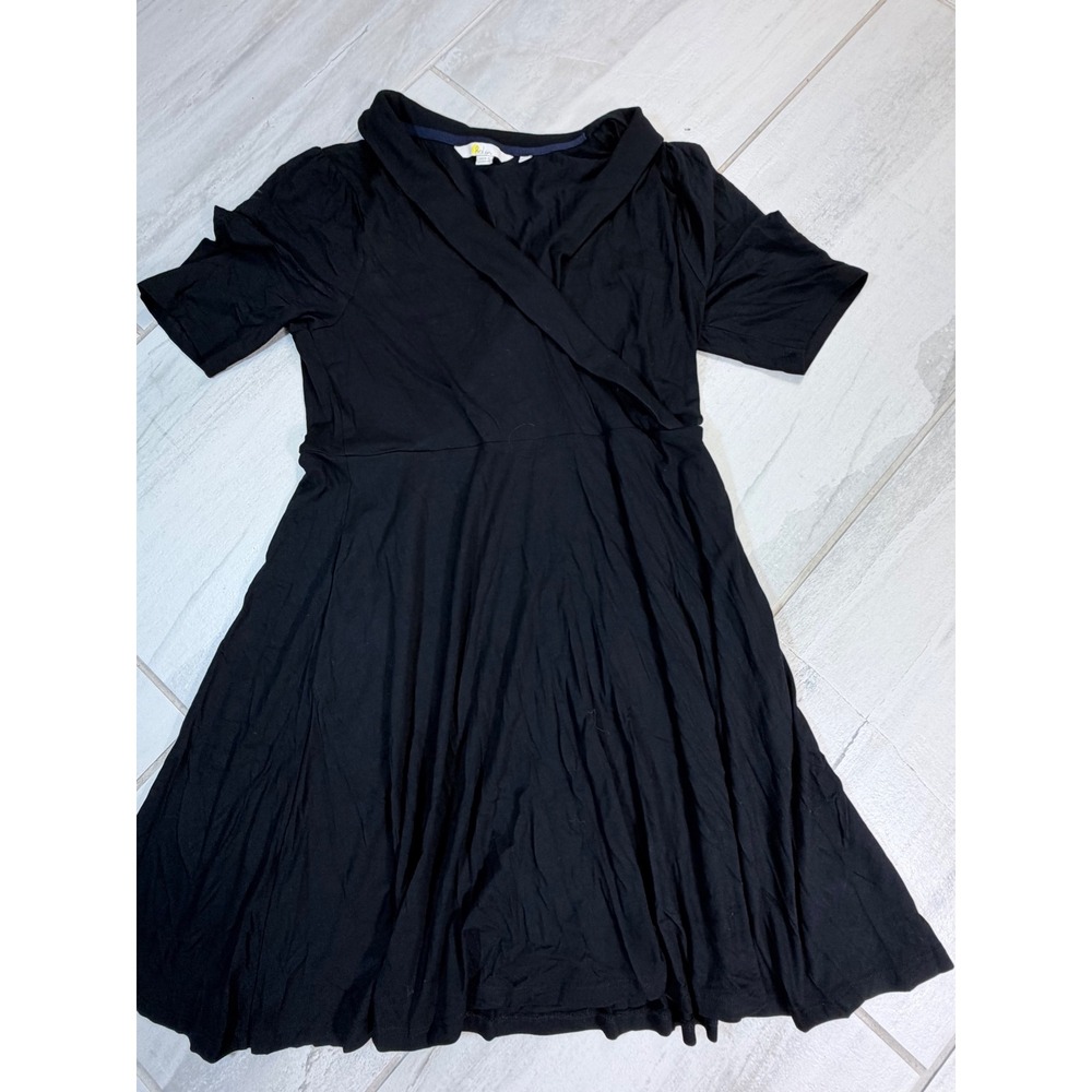 Boden Black Ecovero Jersey Wrap Dress Short Sleeve Shawl Collar US 8P D0112